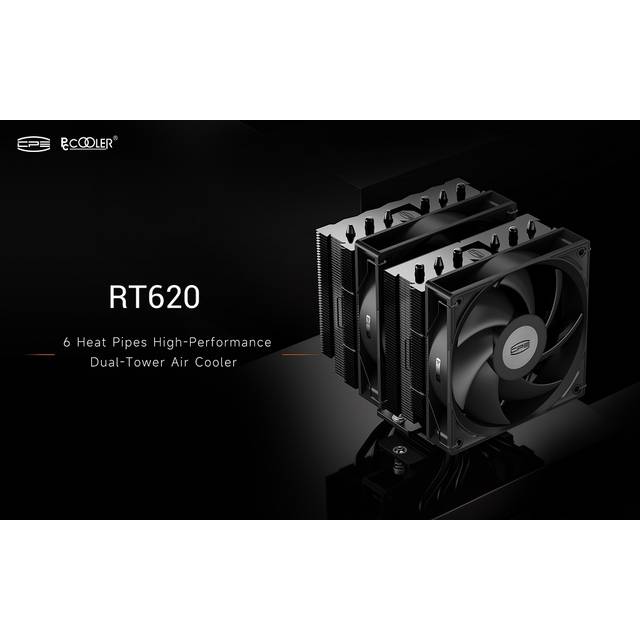 PCCOOLER CPS - RT620 BK CPU Air Cooler, 6 Heat pipes, dual tower dual fans, DIA 6mm*6pcs next-gen heatpipes, TDP 265W, for Intel LGA115X/1200/1700/1851/AMD AM4/AM5 | RT620 BK