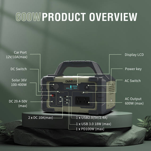 OMNIBAR 600W Portable Power Station | PYS-PEI-U00600 OLIVE GREEN