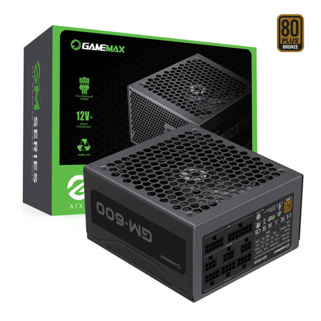 GAMEMAX GM Series GM-600 Modular Power Supply, Semi-Modular, 80 Plus Bronze, Black | GM-600 MODULAR