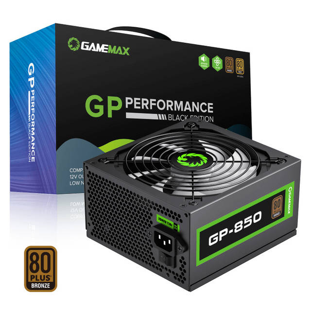 GAMEMAX GP-850 850W 80 Plus Bronze Certified Power Supply, None-Modular PSU, DC-to-DC, Black | GP-850