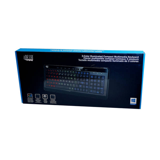 Adesso 3-Color Illuminated Compact Multimedia Keyboard | AKB-120EB