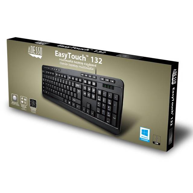 Adesso Spill-Resistant Multimedia Desktop Keyboard (USB) | AKB-132UB