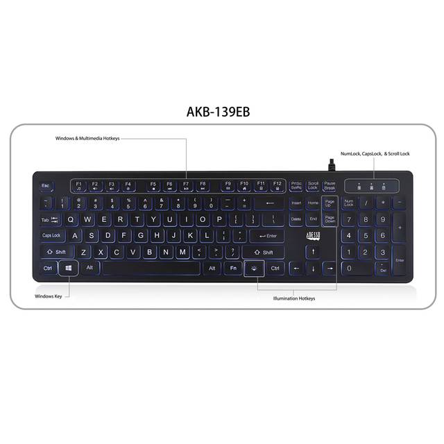 Adesso Large Print Illuminated Desktop Keyboard | AKB-139EB