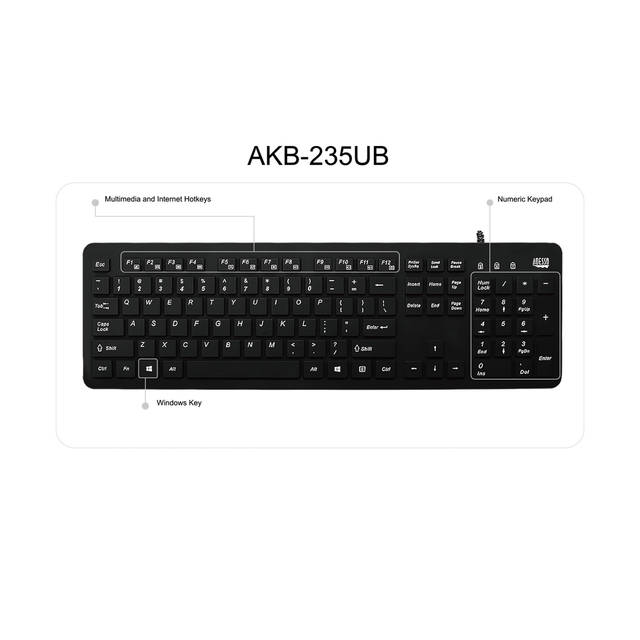 Adesso Antimicrobial Waterproof Desktop Keyboard | AKB-235UB