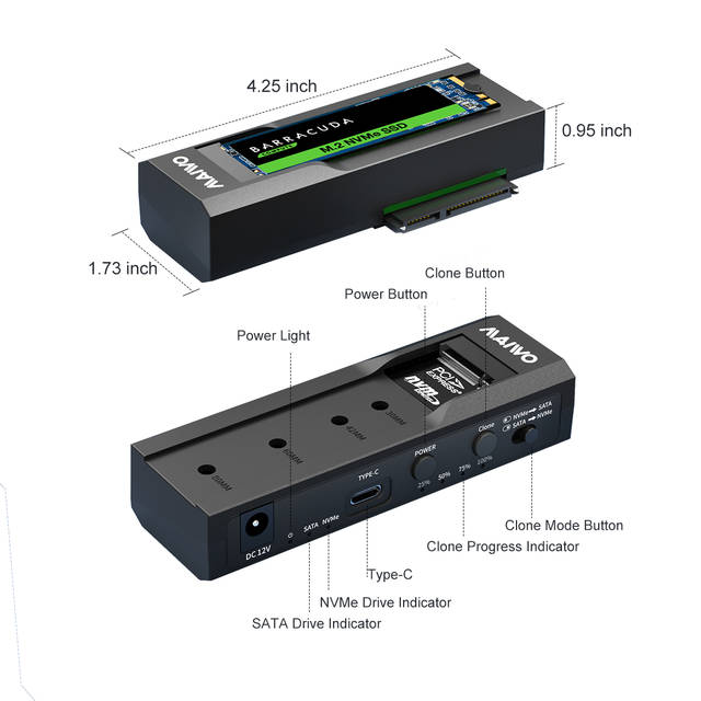 MAIWO K10635N type C 10Gbps to Dual Bay HDD/NVMe M2 SSD Clone Converter for 2.5inch and 3.5 inch SATA | K10635N