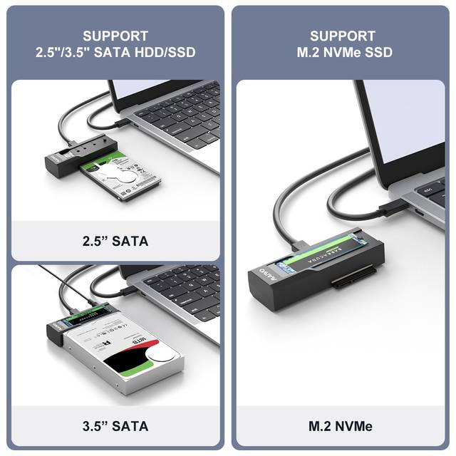 MAIWO K10635N type C 10Gbps to Dual Bay HDD/NVMe M2 SSD Clone Converter for 2.5inch and 3.5 inch SATA | K10635N