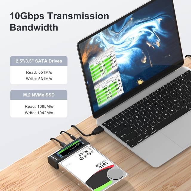MAIWO K10635N type C 10Gbps to Dual Bay HDD/NVMe M2 SSD Clone Converter for 2.5inch and 3.5 inch SATA | K10635N