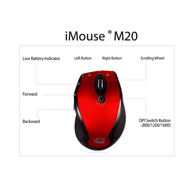 Adesso iMouse M20R - Wireless Ergonomic Optical Mouse | IMOUSE M20R
