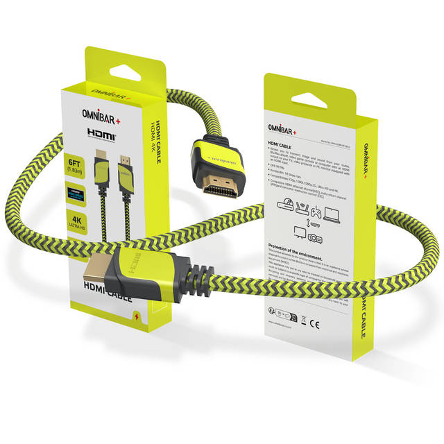OMNIBARPLUS Basics High-Speed HDMI Cable, 6 ft (Black/ yellow-green) | OMN-HDMI-DP-0672  O16-000015