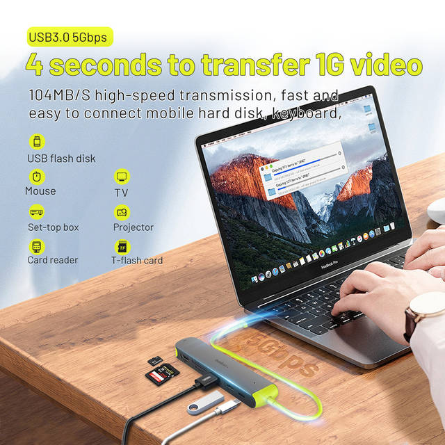 OMNIBARPLUS USB C Hub, 7-in-1 USB C to USB Hub Multiport with 4K HDMI, VGA, SD/TF Card Reader, 2 USB-A 3.0 5Gbps, 100W PD Charging Ports, USB Type C Docking Station for Laptop, MacBook Pro/Air and More | OMN-HUB-7P60B-10  O16-000012