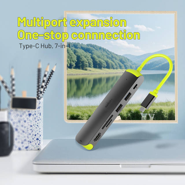 OMNIBARPLUS USB C Hub, 7-in-1 USB C to USB Hub Multiport with 4K HDMI, VGA, SD/TF Card Reader, 2 USB-A 3.0 5Gbps, 100W PD Charging Ports, USB Type C Docking Station for Laptop, MacBook Pro/Air and More | OMN-HUB-7P60B-10  O16-000012