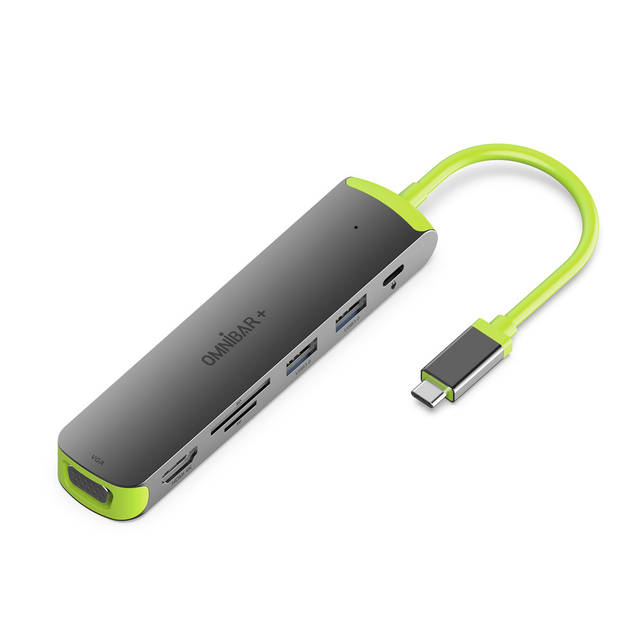 OMNIBARPLUS USB C Hub, 7-in-1 USB C to USB Hub Multiport with 4K HDMI, VGA, SD/TF Card Reader, 2 USB-A 3.0 5Gbps, 100W PD Charging Ports, USB Type C Docking Station for Laptop, MacBook Pro/Air and More | OMN-HUB-7P60B-10  O16-000012