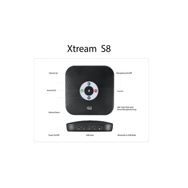Adesso 360&deg; Conference Call Bluetooth/Wired Speaker with Microphone and USB 3.0 Hubs | XTREAM S8