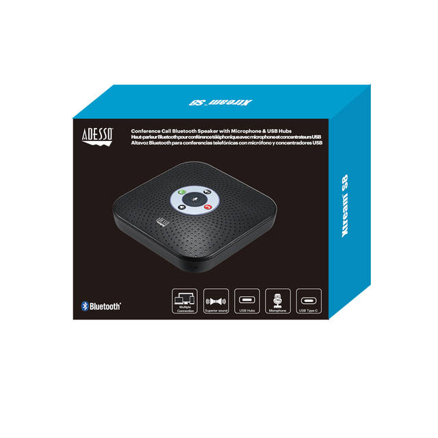 Adesso 360&deg; Conference Call Bluetooth/Wired Speaker with Microphone and USB 3.0 Hubs | XTREAM S8